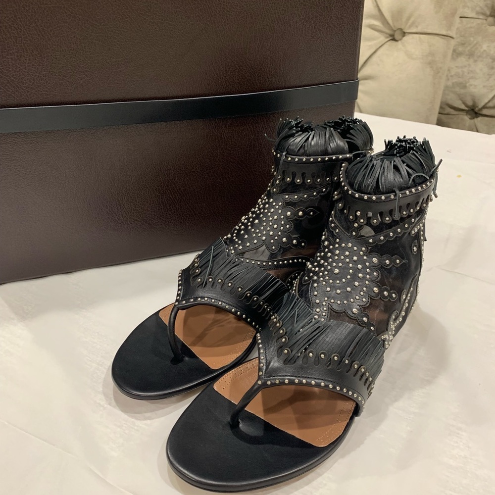 Alaia leather laser cut detail sandals